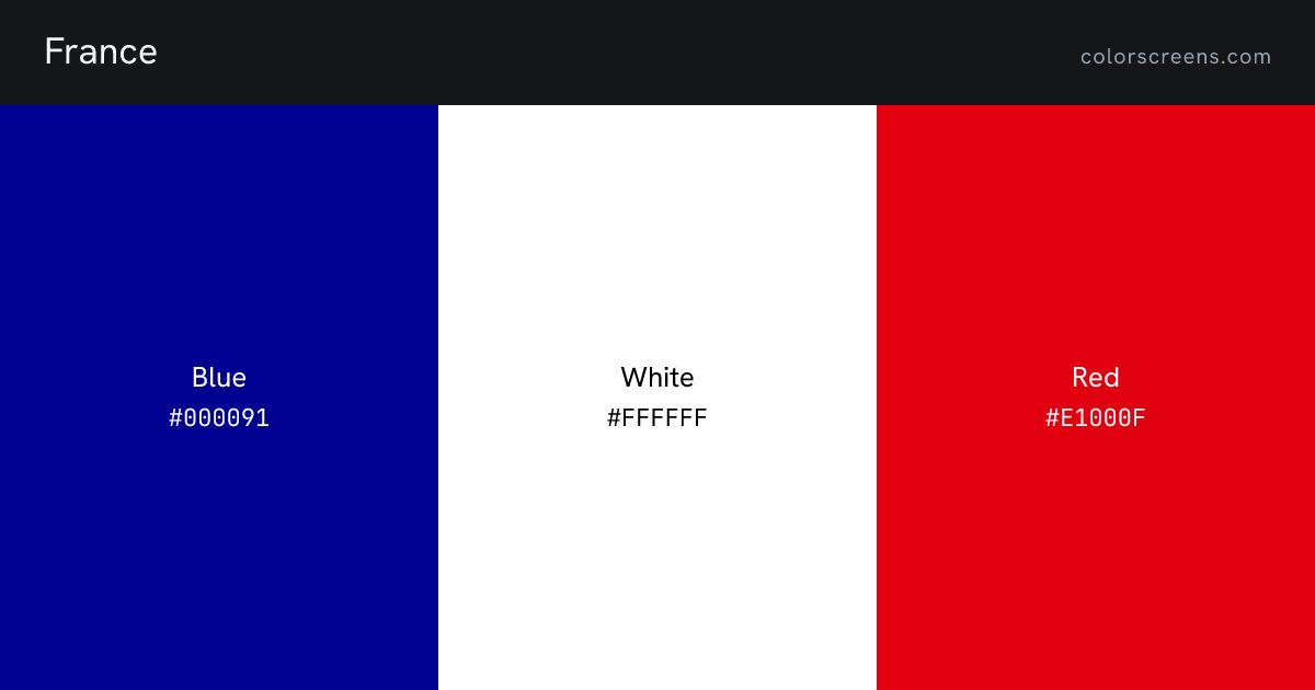 France flag colors: Blue #000091, White #FFFFFF, Red #E1000F