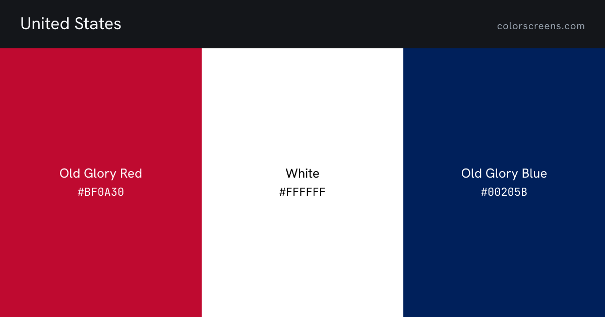 United States flag colors: Old Glory Red #BF0A30, White #FFFFFF, Old Glory Blue #00205B